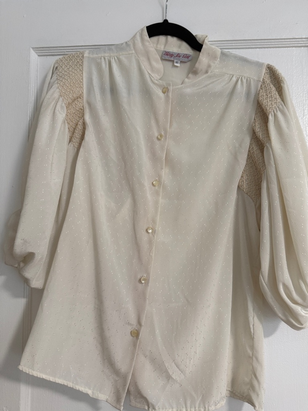Vintage western beige white cream blouse button down shirt